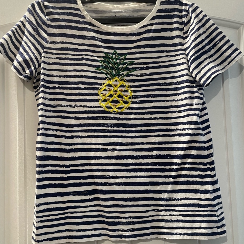Talbots Striped Tee with Pineapple Graphic